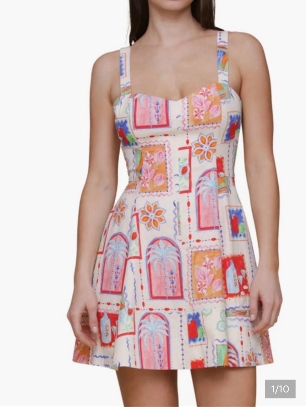 Avec Les Filles Cream Multicolor Patchwork Sundress Postcard